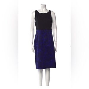 Theory Yeneth Brushstroke Women Dress Size 12 Black Blue Cotton Blend